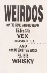 The Vex and Whisky a Go Go, 1984 February 13 to 1984 February 16