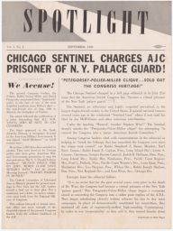 Sentinal, Vol 1, No 2: Chicago Sentinel Charges AJC Prisoner of N.Y. Palace Guard!