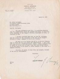 Louis E. Spiegler to Rubin Saltzman about Passport Delays, March 1946 (correspondence)