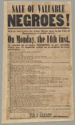 Slave Broadside - "Sale of Valuable Negroes!" - Annotated by Someone who Probably Bid at the Auction, but with No Prices Realized