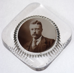 Theodore Roosevelt Glass Portrait Paperweight, ca. 1904