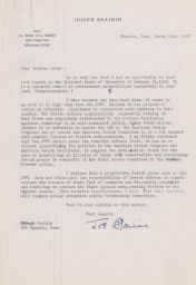 Joseph Brainin to Rubin Saltzman aobut JPFO and Anti-Semitism, March 1947 (correspondence)