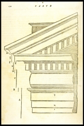 Descrittione dello architrave Ionico, et del frontispicio [Ionic architrave and pediment] (from Barbaro, Perspective)