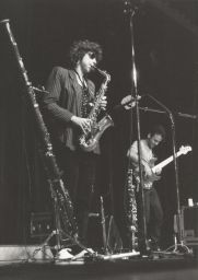 Photograph of Lindsay Cooper playing saxophone