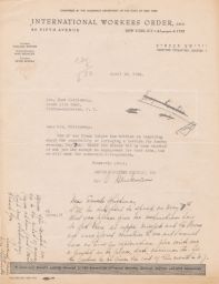 Sarah Glickman to Nora Zhitlowsky Requesting Lecture with Answer on Same Page, April 1944 (correspondence)