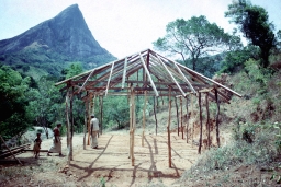 Traditional style dwelling of undressed lumber under construction