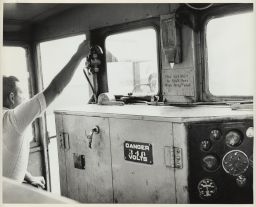 Inside cab, looking at Fireman from Engineer's Seat