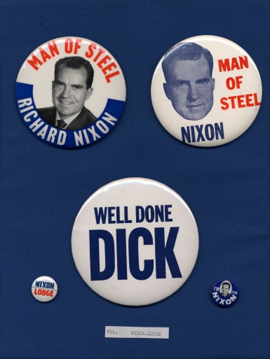NIXON LODGE 3 1/2" Celluloid JUGATE Pinback Button 1960 President Campaign 