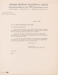 Sam Pevzner to All District Educational Committees Offering Copies of Two Plays, May 1946 (correspondence)