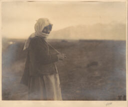 "Maria, a Greek shepherdess on the hillside with Mount Parnassus in the distance"