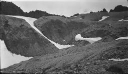 Surface of rock glacier showing depressions or kettles