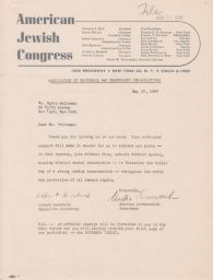Charles Sonnenreich and Herchick Albert to Rubin Saltzman about Joining the American Jewish Congress, May 1948 (correspondence)