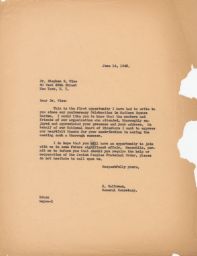 Rubin Saltzman to Rabbi Stephen S. Wise about his Address at the IWO 15th Anniversary Celebration, June 1945 (correspondence)