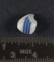 White drawn glass bead with blue stripes
