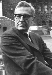 Loren Corey Eiseley (1907-1977), A.M. 1935, Ph.D. 1937, in front of the University of Pennsylvania University Museum
