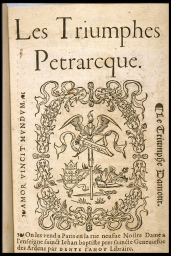 Amor vincit mundum; Le Triumphe Damour [Title page] (from Petrarch, Triumphs)