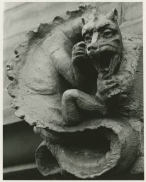 Carved dragon (grotesque or gargoyle) on exterior of Johnston Hall