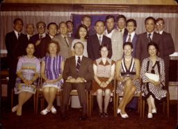 President Martin Meyerson and his wife Margery, entertained by the Hong Kong Alumni club, color photograph