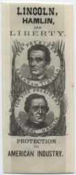 Lincoln, Hamlin, And Liberty Portrait Ribbon, ca. 1860