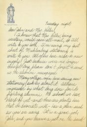 Letter from James Hemstreet to John Wagner and "Mrs. Keller", "Tuesday night".