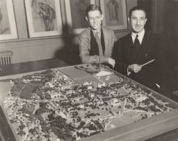 Daniel B. Warner, '38, and Roger H. Ayala, '38, with their model of Cornell University campus.