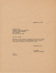 Gedaliah Sandler to Irving Miller about Postponing the National Convention, December 1947 (correspondence) 