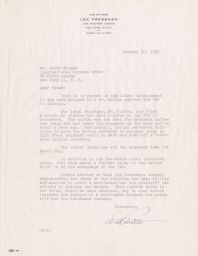 Lee Pressman to Peter Shipka about Zelina Case, January 1950 (correspondence)