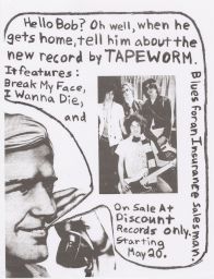 Promotional flyer for new record by Tapeworm