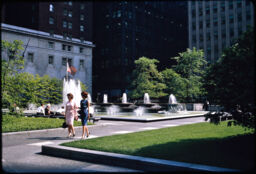 Square, fountains, and public space. (Mellon Square, Pittsburgh, Pennsylvania, USA)