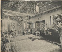 Interior of Horne residence with bear skin rug