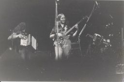 Photograph of Henry Cow, Lindsay Cooper and Georgina Born performing on stage