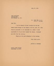 Mollie K. Saltzman to City Collector Requesting Cancellation of Bill, July 1951 (correspondence)
