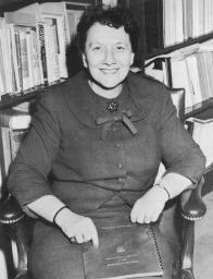 Althea Kratz Hottel (1907-2000), B.S. in Ed. 1929, A.M. 1934, Ph.D. 1940, LL.D. (hon.) 1959, seated in office, portrait photograph