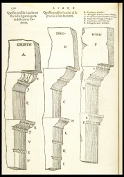 [Moldings for doors of the Doric, Ionic and Corinthian orders] (from Vitruvius, On Architecture)