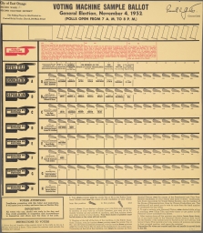 Voting Machine Sample Ballot: General Election, November 4, 1952