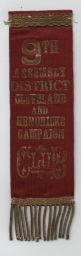 9th Assembly District Cleveland and Hendricks Campaign Club Ribbon, ca. 1884
