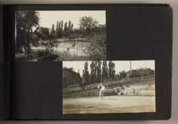 Male students playing tennis.