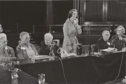 Woman on panel speaking at 11th Lake Placid conference