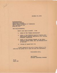Sam Pevzner to Hannah Blumenfeld Outlining Sam Pevzner Bio, December 1946 (correspondence)