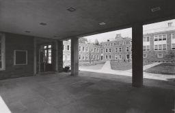 ILR School, looking north and east through courtyard to Ives Hall.