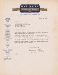 Maurice Bisgyer to Rubin Saltzman about Meeting Referral, March 1943 (correspondence)