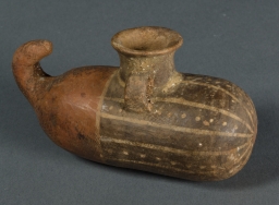 Polychrome ceramic vessel in the shape of a gourd