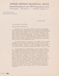 Gedaliah Sandler, George Starr, and Albert E. Kahn to Lodges about Fundraising Campaign, June 1946 (correspondence)