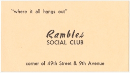 Larry Blagg matchbook covers collected in New York City: Ramble's Social Club corner of 49th Street & 9th Avenue