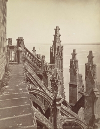 Mont Saint-Michel Abbey. View from the Heights over the Bay and the "Lace" Staircase 