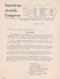 Irving Miller, Simon Ernest Sobeloff, and Harold O. N. Frankel to the Administrative Committee about Rescheduling the National Convention, December 1947 (correspondence)