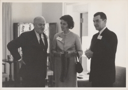 Arthur H. Dean speaking with Mr. and Mrs. Robert F. Goheen at Centennial celebration