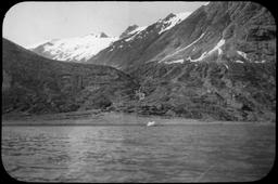 Hanging valley, nearest Gannett, Nunatak on south side of front, from the water 