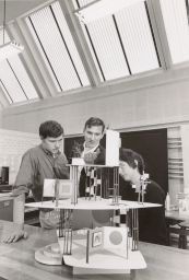 Design class - two students and 3-D designs, 1968.