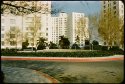 Tower apartments and play area (Park La Brea, Los Angeles, California, USA)